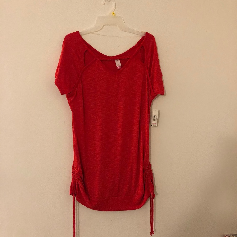 Orange Side Ruched Draw String T-Shirt Sz 15-17